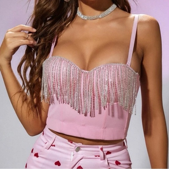 SHEIN Tops - Shein pink rhinestone bustier top
